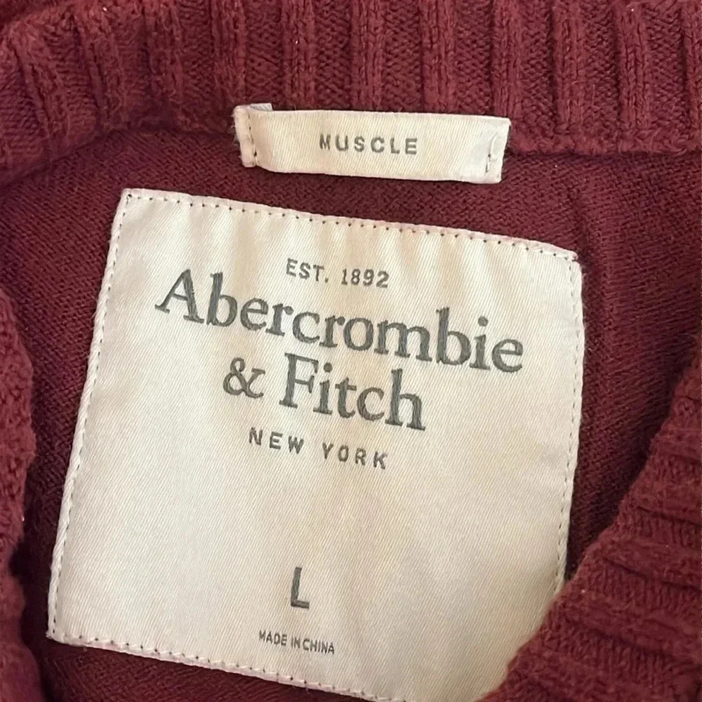 A & F | Y2K v-neck Muscle pullover sweater Mens size L moose logo fitted maroon - Picture 6 of 8
